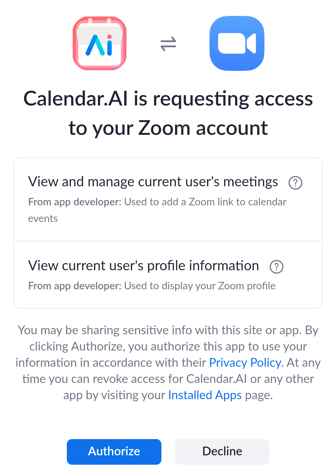 Zoom Integration – Calendarai-ios